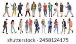 Set of different people using gadgets. Business men and women holding smartphones and tablet, texting, talking, watching news. Group of male, female cartoon characters Vector realistic illustrations.