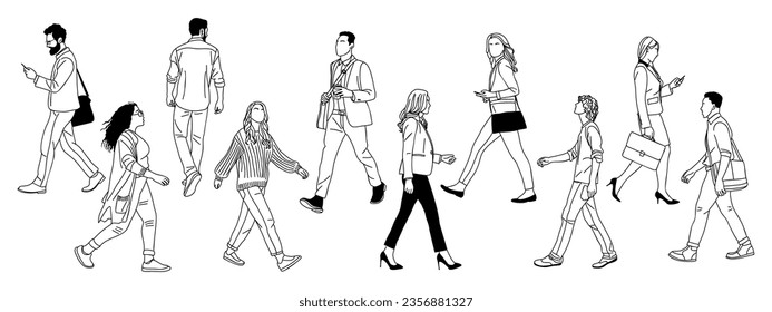 Set different people walking