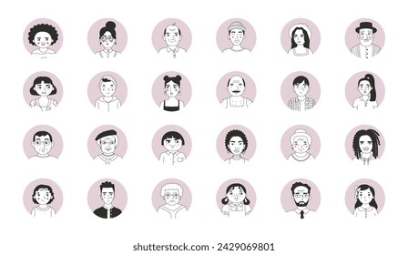 Set of different people's faces, human avatars collection. Different emotions, gender and age.