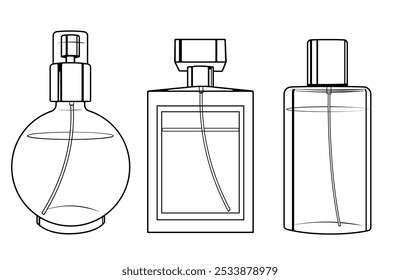Conjunto de diferentes botellas de perfume. Iconos de botella de perfume.