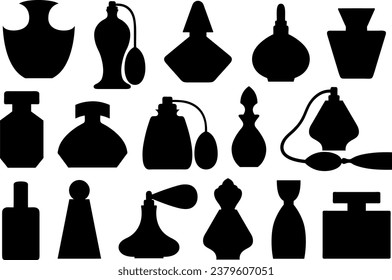 Set of different perfume bottles isolated on white