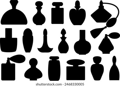 Set of different perfume bottles isolated on white background