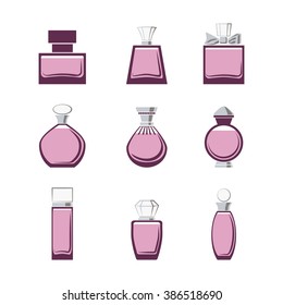 Set of different perfume bottles in vector format on a white background. Very easy to edit