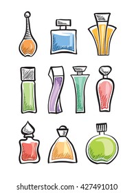 Set of different perfume bottles - vector eps 10, editable illustration. 