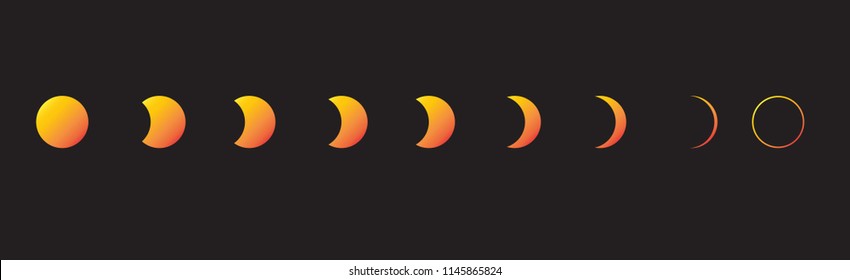 Set of Different phases of solar and lunar eclipse . Vector EPS10.