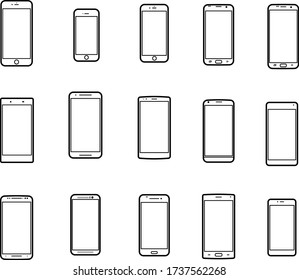 Set of different phone icons vector illustration.  Mobile Device vector symbols on white background