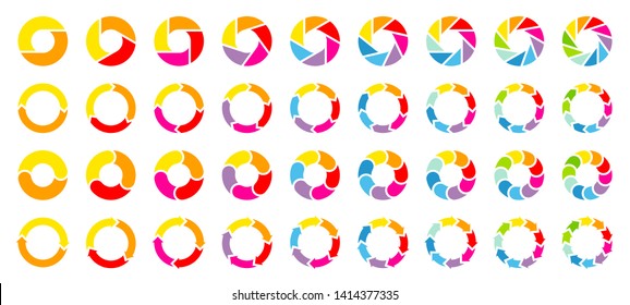 Set Of Different Pie Charts With Arrows Color