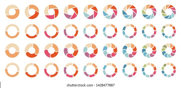 Set Of Different Pie Charts With Arrows Retro Colors