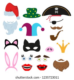 Set of different piece photo booth props. Vector illustration.