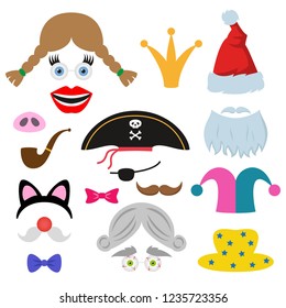 Set of different piece photo booth props. Vector illustration.