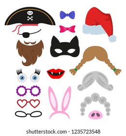 Set of different piece photo booth props. Vector illustration.