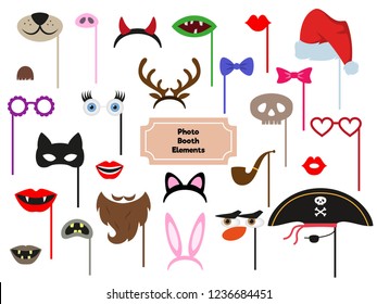 Set of different piece photo booth props. Vector illustration.