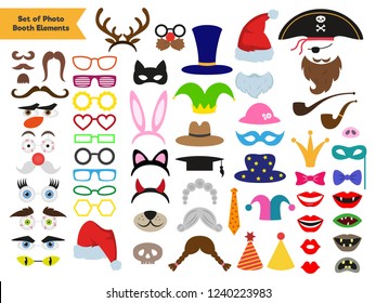 Set of different piece photo booth props. Vector illustration.