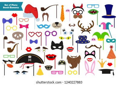 Set of different piece photo booth props. Vector illustration.