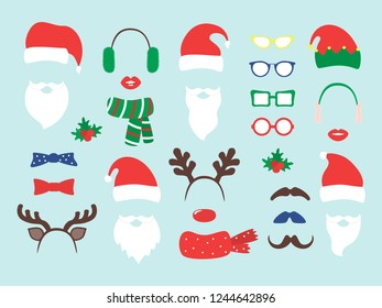 Set of different piece photo booth props. Vector illustration.