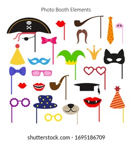Set of different piece photo booth props. Vector illustration.