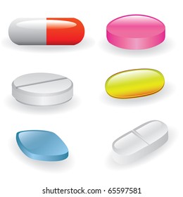 set of different pills and capsules