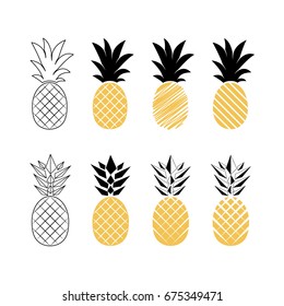 Set of different pineapples. Tropical fruits isolated on white background
Exotic summer fruits. Flat Vector illustration. Used illustration for typography, t-shirt graphics.