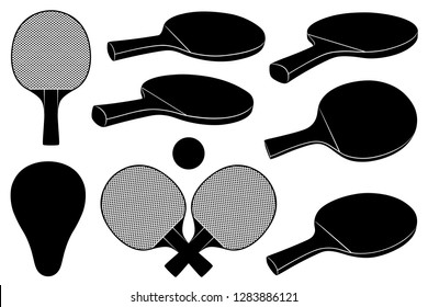 Set of different ping pong rackets isolated on white