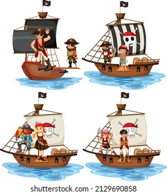 Conjunto de diferentes ilustraciones de personajes de caricatura piratas