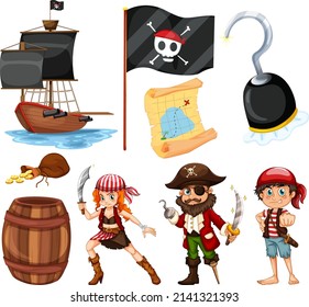 Conjunto de diferentes ilustraciones de personajes de caricatura piratas