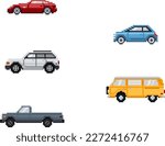 Set of different pixel art cars. Vector illustration.