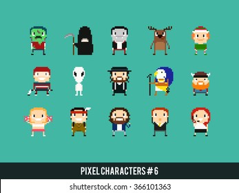Set Of Different Pixel Art Characters