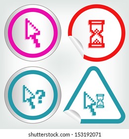 set of different pixel cursors icons on sticker button in modern style. eps10 vector illustration
