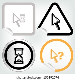 set of different pixel cursors icons on sticker button in modern style. eps10 vector illustration