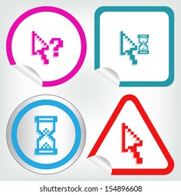 set of different pixel cursors icons on sticker button in modern style. eps10 vector illustration 