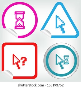 set of different pixel cursors icons on sticker button in modern style. eps10 vector illustration