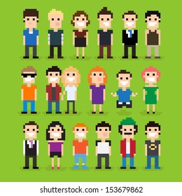 Set of different pixel people, vector illustration