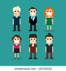 Set of different pixel people, vector illustration