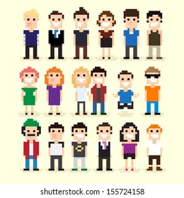 Set of different pixel people, vector illustration