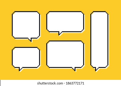 Set different pixel speech bubble. Geometric texting dialogue boxes isolated on transparent background. Modern vector illustration.