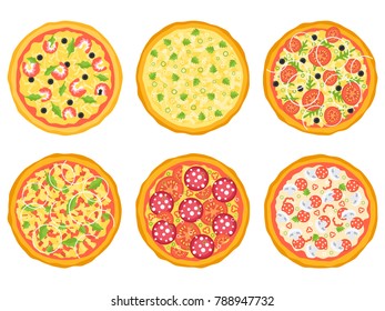 Set of different pizza. Vector illustration