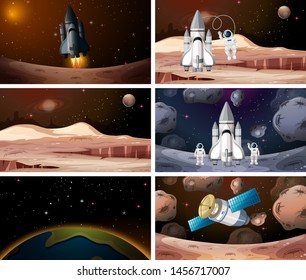 Set of different planet scenes illustration