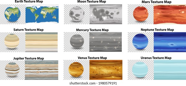 Set Of Different Planet Texture Map Illustration