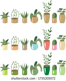 Set with different plants growing at home