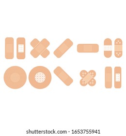 Set verschiedener Gips. Adhäsiver Gips. Zerlegung der Behandlung. Schließen Sie die Wunde. Blutungsverletzung