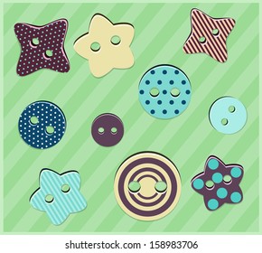 Set of different plastic buttons for clothing. Vector, isolated