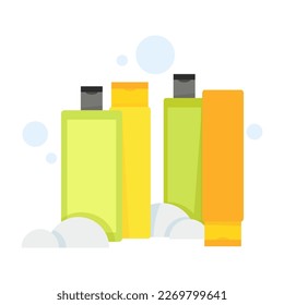 Set of different plastic pet shampoo bottles
