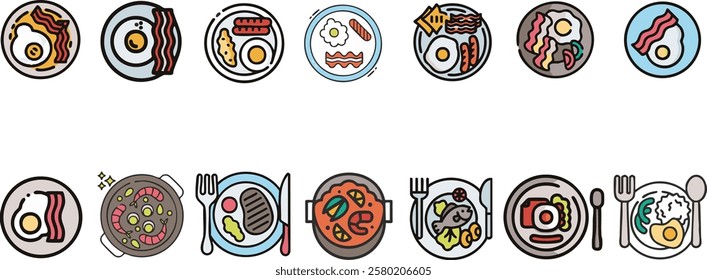 a set of different plates with different foods on them vector illustration