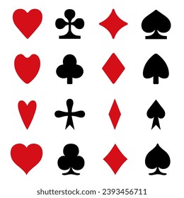 Set of different playing cards symbols isolated on white