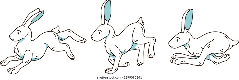 a set of different pose of hare running, hare leaping 