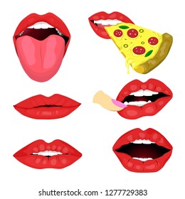set of different pose lips.isolated on white. print for T-shirt.