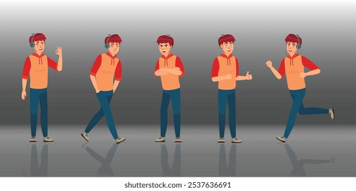 Conjunto de diferentes poses de brazos y piernas, cabeza y posiciones del cuerpo para la animación y la creación de sus propias opciones de personaje. Kit DIY. Ilustración vectorial en estilo plano