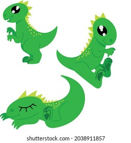 Set of different poses of cute dinosaur on white background. Design element for poster label sign emblem menu. Vector illustration.