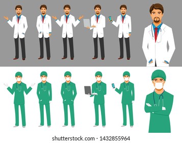 Set of different poses of doctor