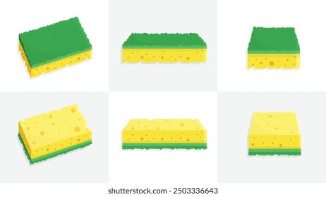 Set of different poses of sponges, flat color washing pad icon design, texture add, vector illustration isolated on background